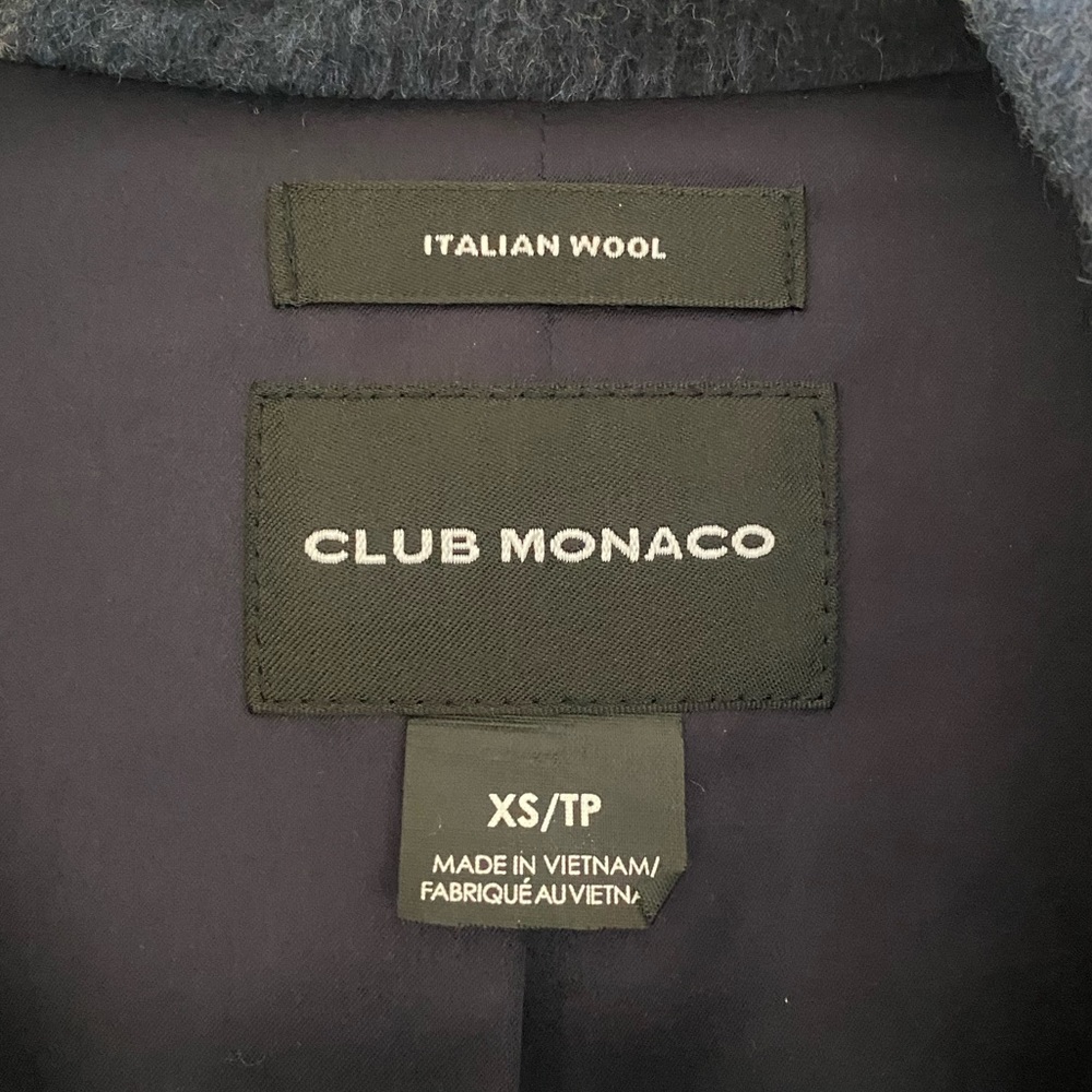 Club Monaco Italian Wool Blue Plaid Coat - Picture 3 of 6